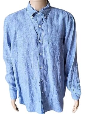 J.Crew Shirt Mens Large Blue 100% Irish Linen Button-Down Long Sleeve Preppy
